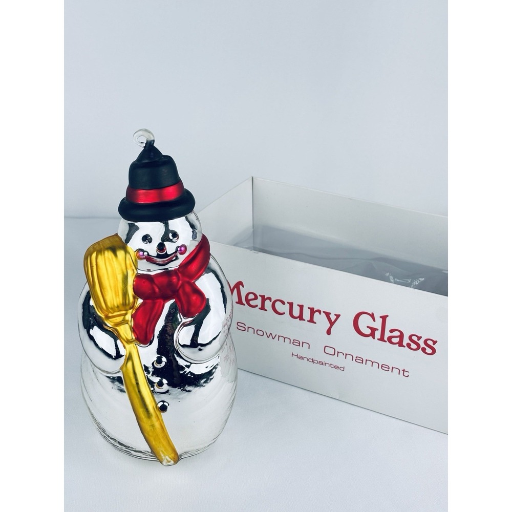 Department 56 Large 9" Snowman Mercury Glass Hand Blown Christmas Ornament VTG